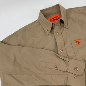 Wrangler FR Riggs Workwear Flame Resistant Tan Button Up Shirt Cat 2 Medium
